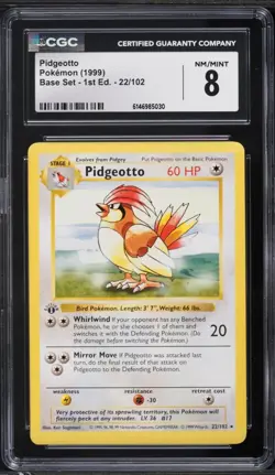 CGC 8 Pidgeotto 1st Edition Rare Base Set 1999 Pokemon Card #22 - Image 1
