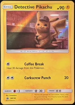 Detective Pikachu SM190 Sun & Moon Black Star Promo Pokemon Card Holo LP - Image 1