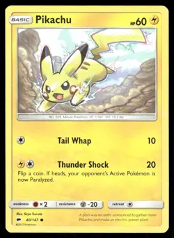 Pokemon Cards Pikachu 40/147 Burning Shadows Common LP - Image 1