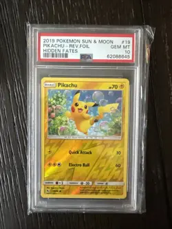 2019 Pokemon Sun & Moon Pikachu Reverse Foil Hidden Fates PSA 10 - Image 1