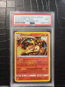 PSA 9 2019 POKEMON 14/181 SUN & MOON CHARIZARD HOLO TEAM UP CRACKED ICE - Image 2