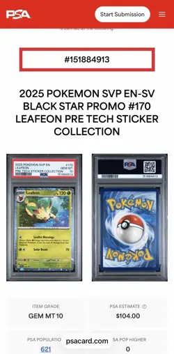 PSA 10 - LEAFEON #170 & Glaceon 171 2025 POKEMON BSP PRISMATIC Tech Sticker Set - Image 4