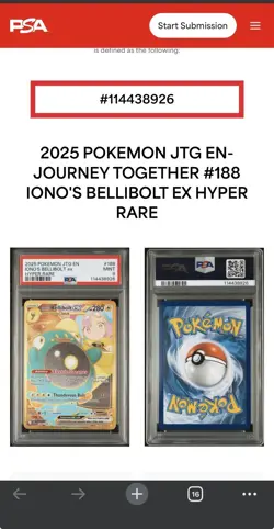 Pokemon TCG Iono's Bellibolt ex 188/159 Sv09 Hyper Rare Holo Eng PSA 9 - Image 3