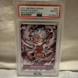 RARE 2023 ONE PIECE PROMO LABEL PIRATES PARTY VOL.5 041 MONKEY D. LUFFY PSA 10 - Image 2