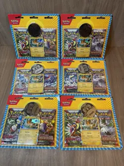 Pokemon TCG Scarlet & Violet + Paldea Evolved Blister Lot Pawmot (6 PK Sealed) - Image 1