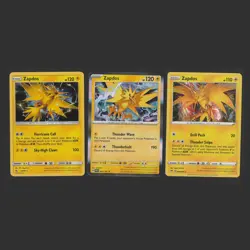 Zapdos Pokemon Card Collection Set of 3 English Cards Holo Lightning Type - Image 1