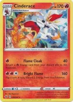 Near Mint - 1 x Pokemon Cinderace - 036/202 - Shattered Holo Rare Theme Deck Exc - Image 1