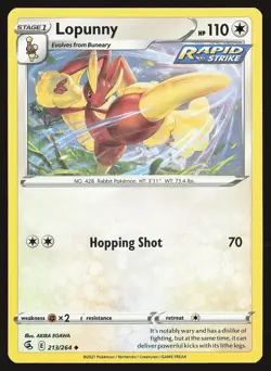 SWSH08: Fusion Strike Lopunny #213/264 Uncommon Pokemon Card - Image 1