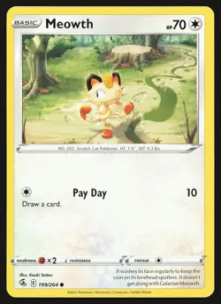 SWSH08: Fusion Strike Meowth #199/264 Common Pokemon Card - Image 1