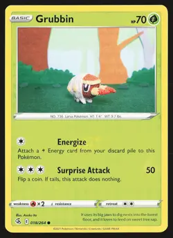 SWSH08: Fusion Strike Grubbin #018/264 Common Pokemon Card - Image 1