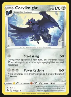 SWSH08: Fusion Strike Corviknight #190/264 Rare Pokemon Card - Image 1