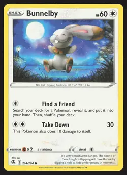 SWSH08: Fusion Strike Bunnelby #214/264 Common Pokemon Card - Image 1