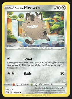SWSH08: Fusion Strike Galarian Meowth #180/264 Common Pokemon Card - Image 1