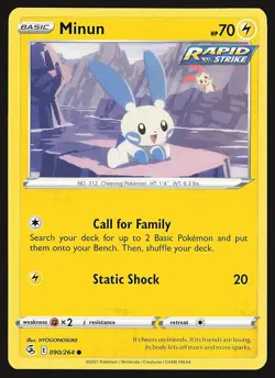 SWSH08: Fusion Strike Minun #090/264 Common Pokemon Card - Image 1