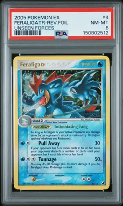 Feraligatr-Rev.Foil Pokemon Ex Unseen Forces 4 PSA 8 - Image 1