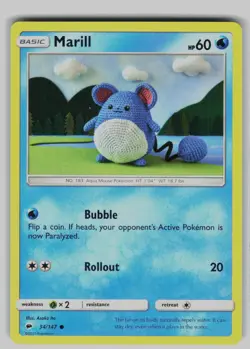 Marill 34/147 Common Burning Shadows Pokemon Near Mint - Image 1