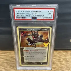 2021 Pokemon SWSH BSP Greninja Gold Star Celebrations Elite TRNR Box #144 PSA 9 - Image 1