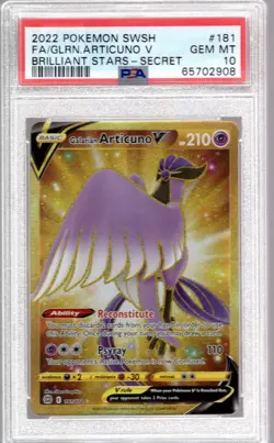 2022 Pokemon Galaraian Articuno V Brilliant Stars 181/172 PSA 10 Secret - Image 1