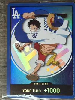 Dodgers X One Piece CCG Don!! Card Your Turn +1000 Monkey D. Luffy Promo Holo - Image 1