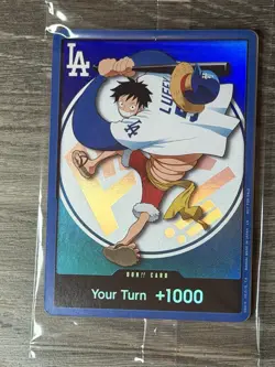Dodgers X One Piece CCG Don!! Card Your Turn +1000 Monkey D. Luffy Promo Holo - Image 3