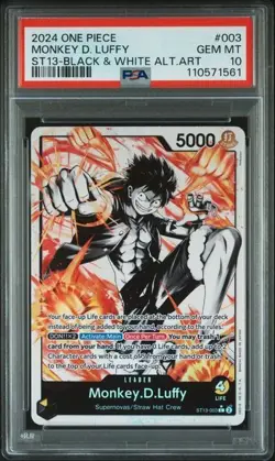 2024 One Piece ST13 EN #003 Monkey.D.Luffy Black & White ALT ART PSA 10 - Image 1