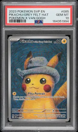 2023 Pokemon SVP En Pokemon X Van Gogh #085 Pikachu Grey Felt Hat PSA 10 - Image 1