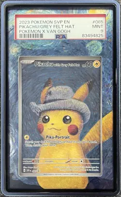 2023 Pokemon SVP EN Pokemon X Van Gogh #085 Pikachu Grey Felt Hat PSA 9 - Image 3