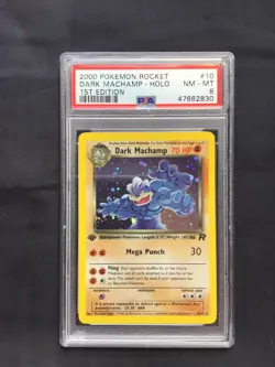 Pokemon Cards: Team Rocket 1st Edition Rare Holo: Dark Machamp 10/82 PSA 8 - Image 1