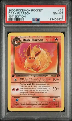 2000 POKEMON ROCKET 1ST EDITION #35 DARK FLAREON PSA 8 - Image 1