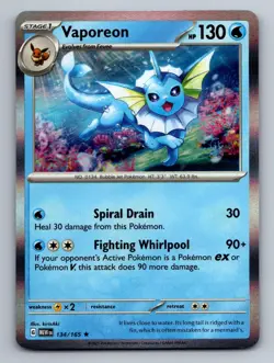 Vaporeon 134/165 Rare 151 Pokemon Near Mint Holo - Image 1