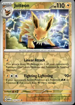 Jolteon 135/165 Rare 151 Pokemon Reverse Holo Near Mint - Image 1