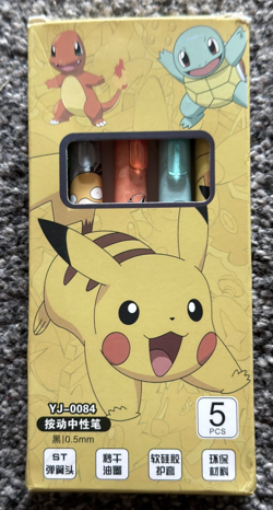 Pokemon Gel Pens Set of 5 Pikachu Charmander Squirtle Bulbasaur 0.5mm Black Ink - Image 1