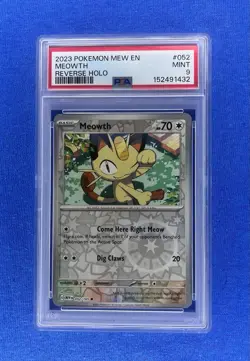 2023 POKEMON MEW EN-151 REVERSE HOLO #052 MEOWTH PSA 9 - Image 1