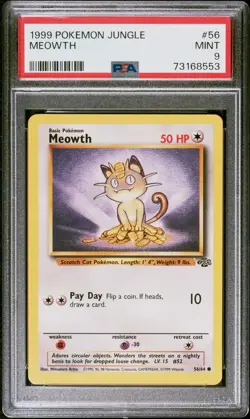 1999 Pokemon Jungle #56 MEOWTH Base Set Series Common 56/64 Pokemon Card PSA 9 - Image 1