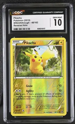 CGC 10 GEM MINT Pikachu 2015 BREAKthrough 48/162 Reverse Holo Pokemon Card - Image 1
