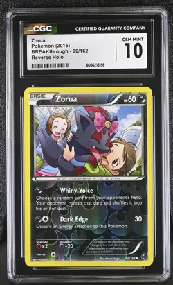 CGC 10 GEM MINT Zorua 2015 BREAKthrough 90/162 Reverse Holo Pokemon Card - Image 1