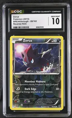 CGC 10 GEM MINT Zorua 2015 BREAKthrough 89/162 Reverse Holo Pokemon Card - Image 1