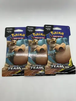 3x Pokemon TCG Sun & Moon Team Up Sleeved Booster Pack Snorlax Eevee Sealed - Image 1