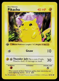 Pokemon Card - Pikachu Base Set Shadowless 58/102 1st Edition Common - Image 1