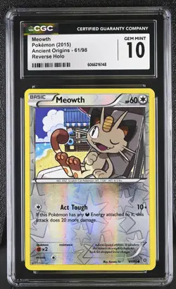 CGC 10 GEM MINT Meowth 2015 Ancient Origins 61/98 Reverse Holo Pokemon Card - Image 1