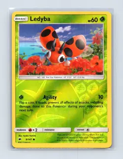 Ledyba 9/147 Common Burning Shadows Pokemon Reverse Holo Lightly Played - Image 1