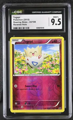 CGC 9.5 MINT+ Togepi 2015 Roaring Skies 43/108 Reverse Holo Pokemon Card - Image 1