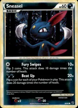 Sneasel 68/90 Common HGSS Undaunted Pokemon Reverse Holo Lightly Played - Image 1