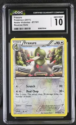 CGC 10 GEM MINT Fraxure 2011 Noble Victories 87/101 Reverse Holo Pokemon Card - Image 1