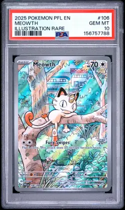 2025 POKEMON PFL EN-PHANTASMAL FLAMES ILLUSTRATION RARE #106 MEOWTH PSA 10 - Image 1