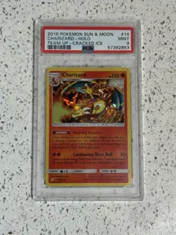 PSA 9 Charizard 14/181 Cracked Ice Holo Rare Pokemon 2019 Sun & Moon Team Up! - Image 1