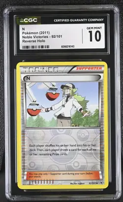 CGC 10 GEM MINT N 2011 Noble Victories 92/101 Reverse Holo Pokemon Card - Image 1