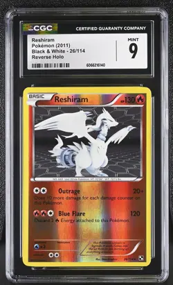 CGC 9 MINT Reshiram 2011 Black & White 26/114 Reverse Holo Pokemon Card - Image 1