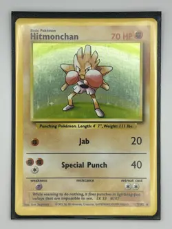 Pokemon TCG Hitmonchan Base Set Unlimited Holo Rare / 102 Vintage - Image 1