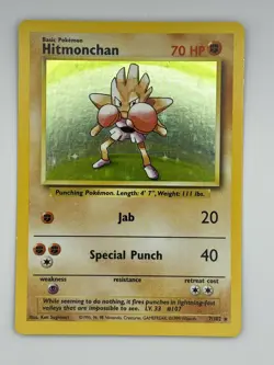 Pokemon TCG Hitmonchan Base Set Unlimited Holo Rare / 102 Vintage - Image 2